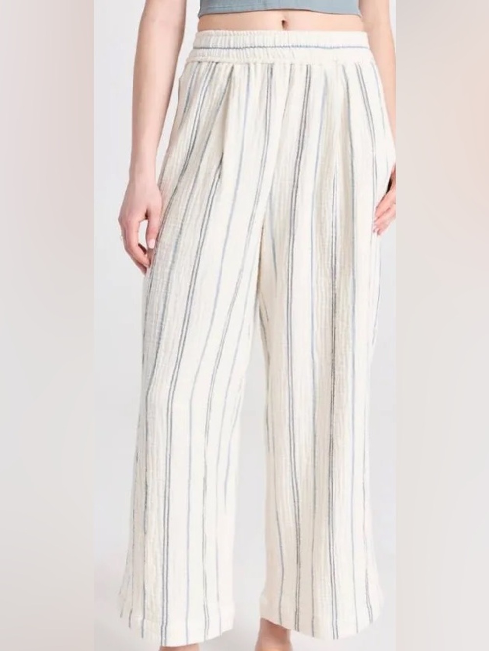 Madewell Untailored WideLeg Crop Pants Striped Lightspun Cotton - Picture 1 of 7